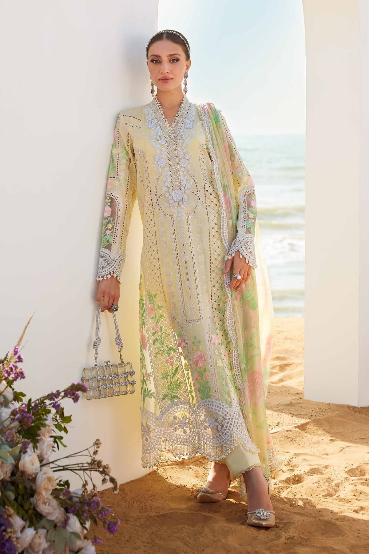 Maria B Luxury Lawn Chikan kari Embroidered 3 Piece Unstitched / Stitched