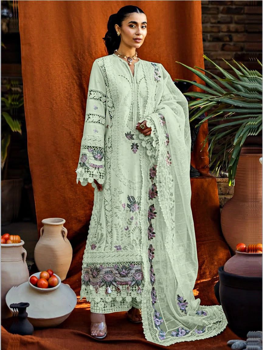 Akbar Aslam Lawn Chikan kari Embroidered 3 Piece Unstitched / Stitched