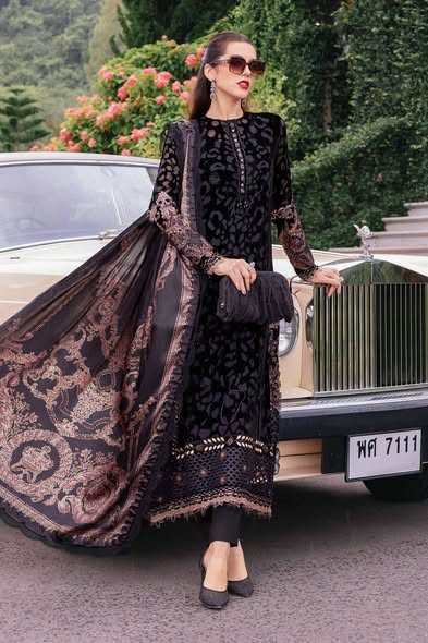 Maria B Palachi Luxury Velvet Dress Embroidered 3 Piece Unstitched / Stitched