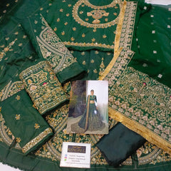 Nuriyaa Green bridal Raw Silk Hand Made Collection 3 Piece Unstitched / Stitched