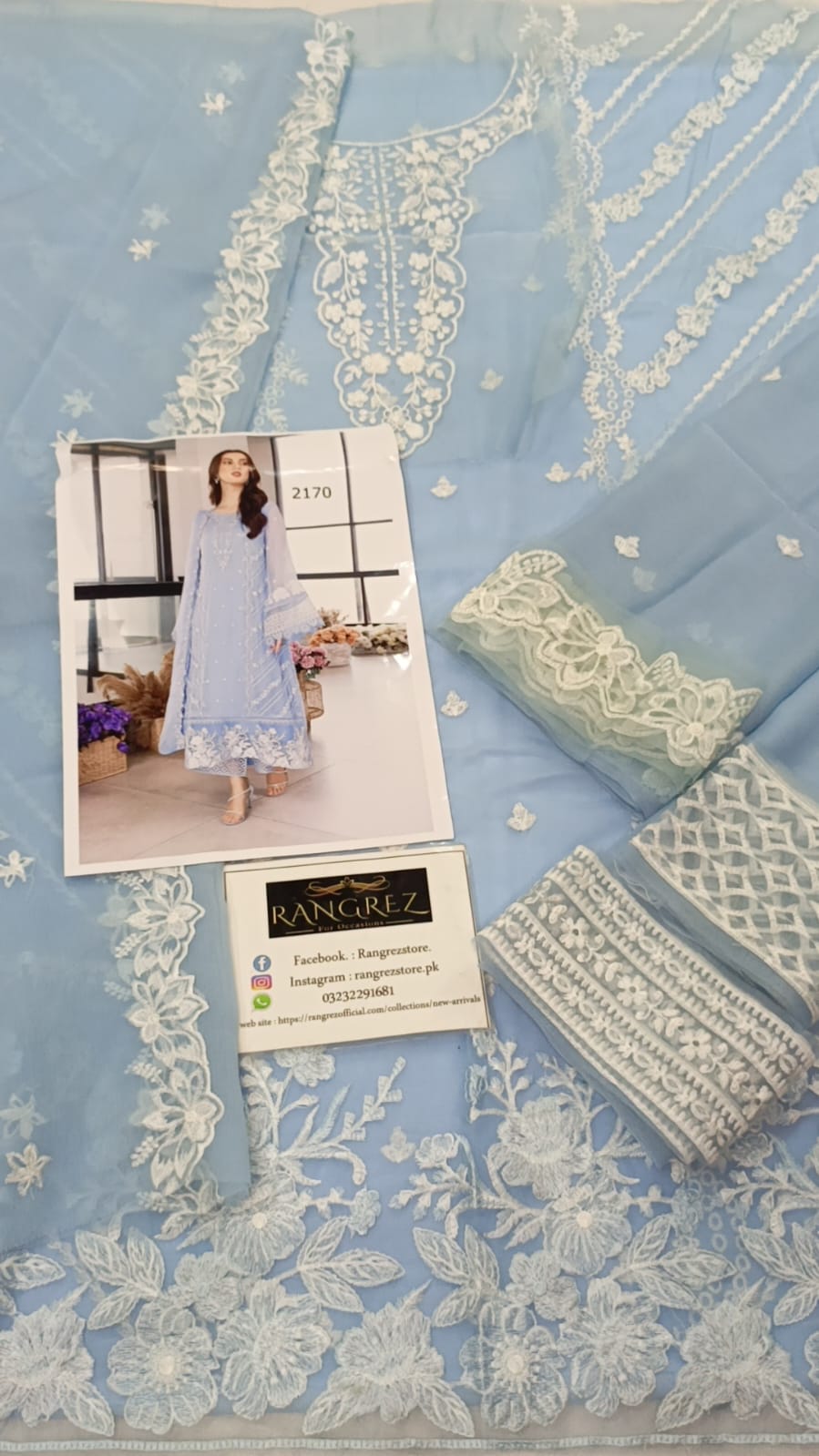 Azure Sky Blue Thread Work Luxury Embroidery Dress 3 Piece Unstitched Rangrez Azure Sky Blue Thread Work Luxury Embroidery Dress 3 Piece Unstitched Rangrez