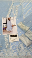 Azure Sky Blue Thread Work Luxury Embroidery Dress 3 Piece Unstitched  / Stitched