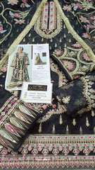 Mohsin Naveed Ranjha Black Full Embroidered & Hand work Organza Dress 3 Piece Unstitched