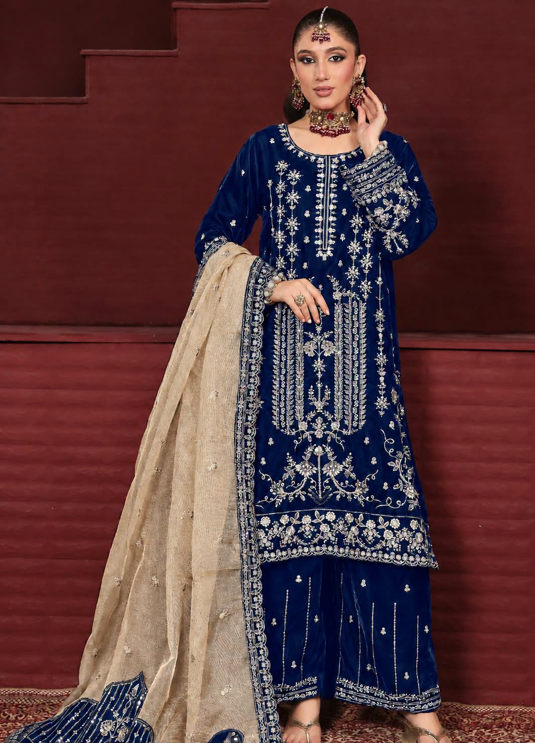 Dr.Haris Luxury Velvet Dress Embroidered 3 Piece Unstitched / Stitched