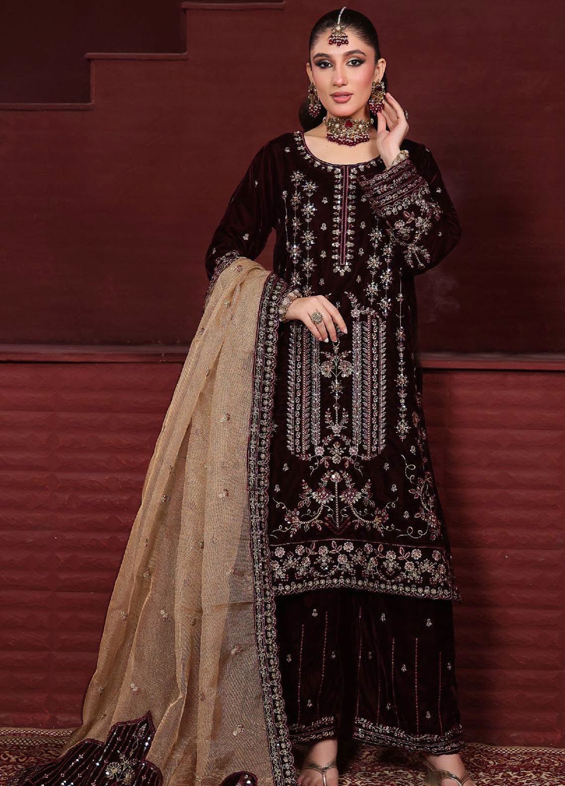 Dr.Haris Luxury Velvet Dress Embroidered 3 Piece Unstitched / Stitched