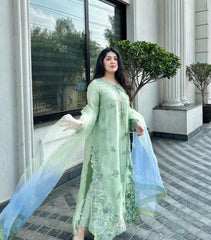 Zona Shaham Hand Work Raw Silk Embroidered 3 Pice Unstitched / Stitched