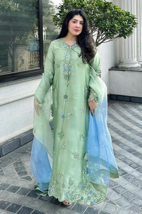 Zona Shaham Hand Work Raw Silk Embroidered 3 Pice Unstitched / Stitched