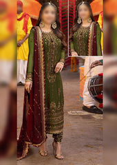 Asim Jofa Green Luxury Chiffon Embroidered 3 Piece Unstitched