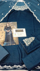 Azure Blue Luxury 9000 Micro Velvet Embroidered 3 Piece Unstitched