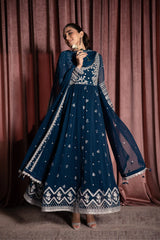 Azure Luxury Chiffon Embroidered 3 Piece Unstitched