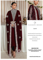 Hussain Rehar Lucent Maroon Raw Silk Luxury Handmade Formal Collection 3 piece Unstitched