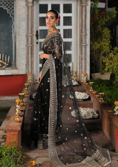 Qalamkar Wedding Black Luxury Net Saree Embroidered Unstitched