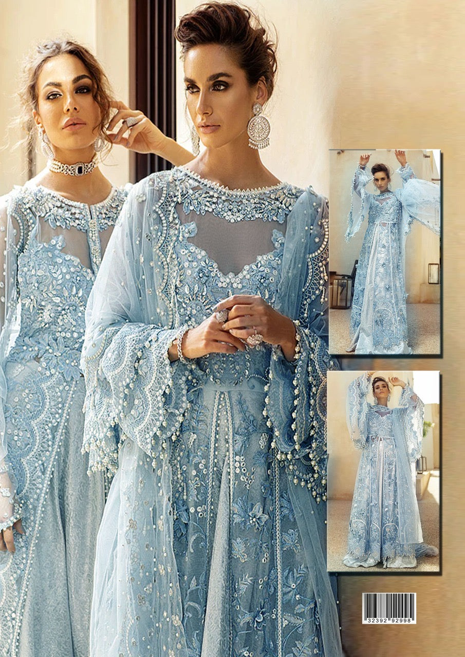 Mushq Sky Blue Luxury Organza Embroidered Dress 3 piece Unstitched