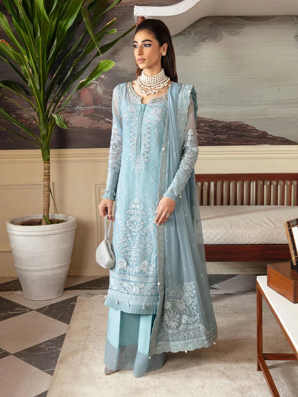 Flossie Sky Blue Organza Dress Embroidered 3 Piece Unstitched / Stitched