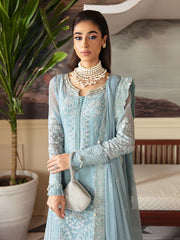 Flossie Sky Blue Organza Dress Embroidered 3 Piece Unstitched / Stitched