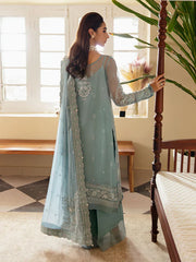 Flossie Sky Blue Organza Dress Embroidered 3 Piece Unstitched / Stitched