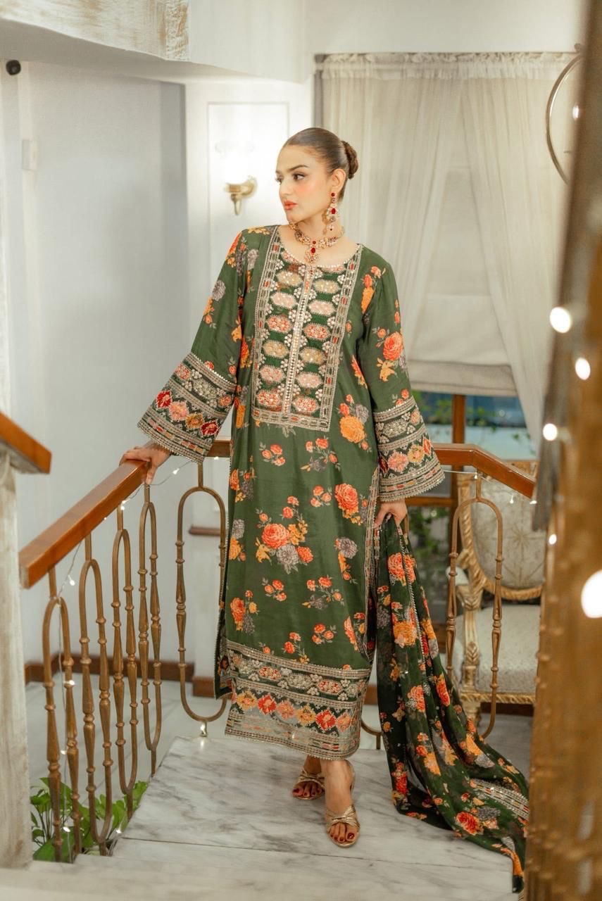 Aneela's Luxury Silk Emb Collection Digital Printed 3 Piece Unstitched
