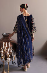 Emaan Adeel Blue Luxury Velvet Dress Embroidered 3 piece Unstitched