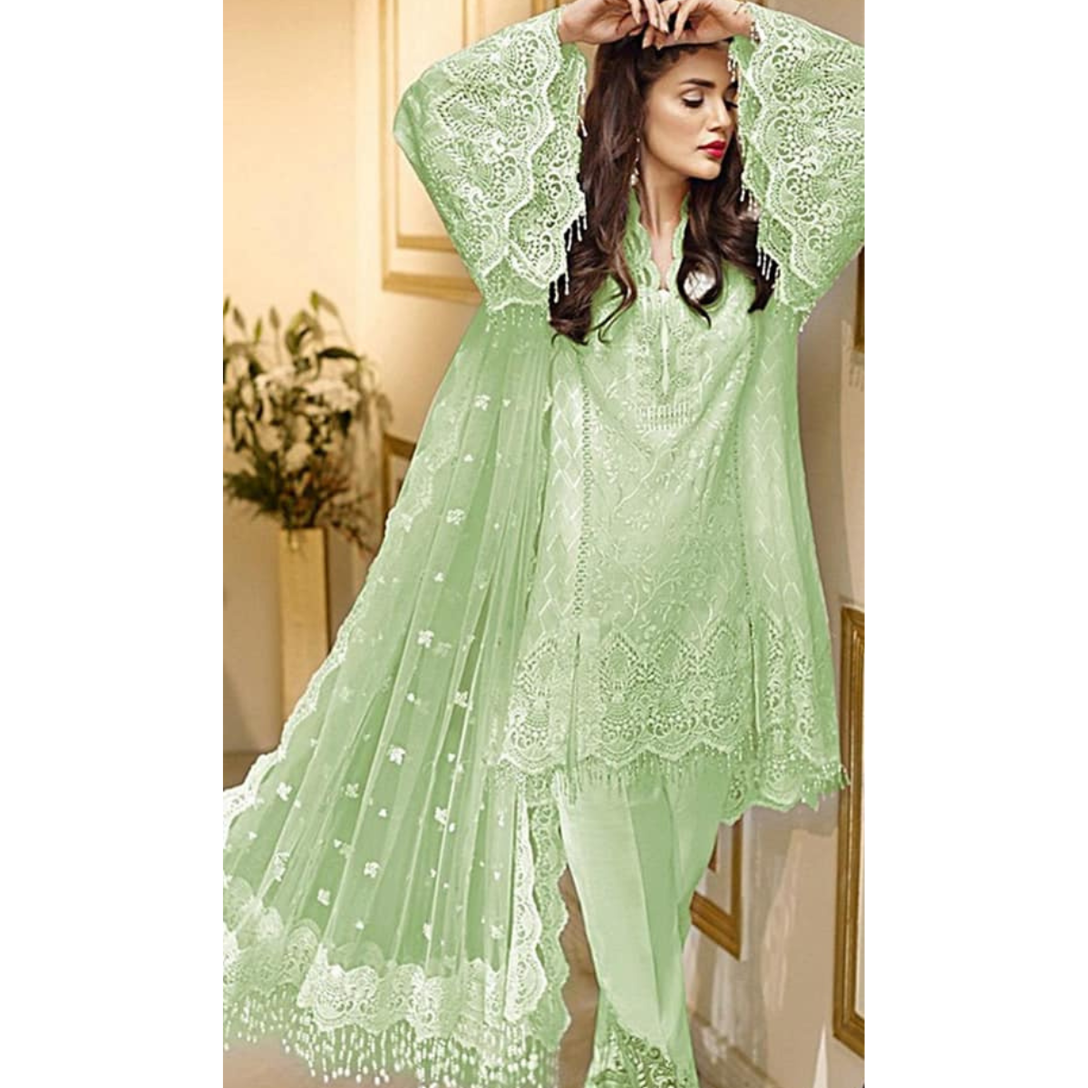 Anaya Green Formal Collection Organza Fabric 3 piece Unstitched