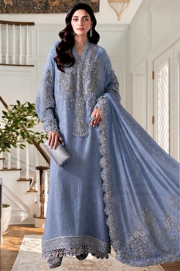 Maria B Luxury Chiffon Embroidery Collection 3 Piece Unstitched / Stitched