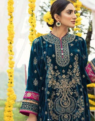 Maria B Blue Luxury Velvet Dress Embroidered 3 Piece Unstitched / Stitched