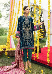 Maria B Blue Luxury Velvet Dress Embroidered 3 Piece Unstitched / Stitched