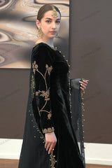 Gulnaz Khan Zafira Black Luxury Velvet Dress Embroidered 3 piece Unstitched