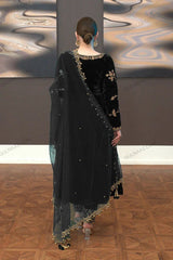 Gulnaz Khan Zafira Black Luxury Velvet Dress Embroidered 3 piece Unstitched