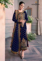 Asim Jofa Blue Luxury Velvet Dress Embroidered 3 Piece Unstitched