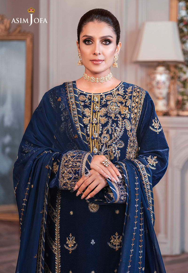Asim Jofa Blue Luxury Velvet Dress Embroidered 3 Piece Unstitched / St Rangrez Asim Jofa Blue Luxury Velvet Dress Embroidered 3 Piece Unstitched / St Rangrez