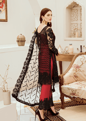 Afrozeh Black Red Heavy Embroidered Net 3 Piece Unstitched