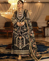 Mohsin Naveed Ranjha Black Full Embroidered & Hand work Organza Dress 3 Piece Unstitched