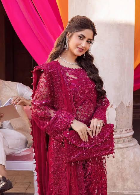 shocking pink dresses pakistani Pink Party Wear Gown Jewellery Pink Pakistani Wedding Dress In Sharara Kameez Style Nameera By