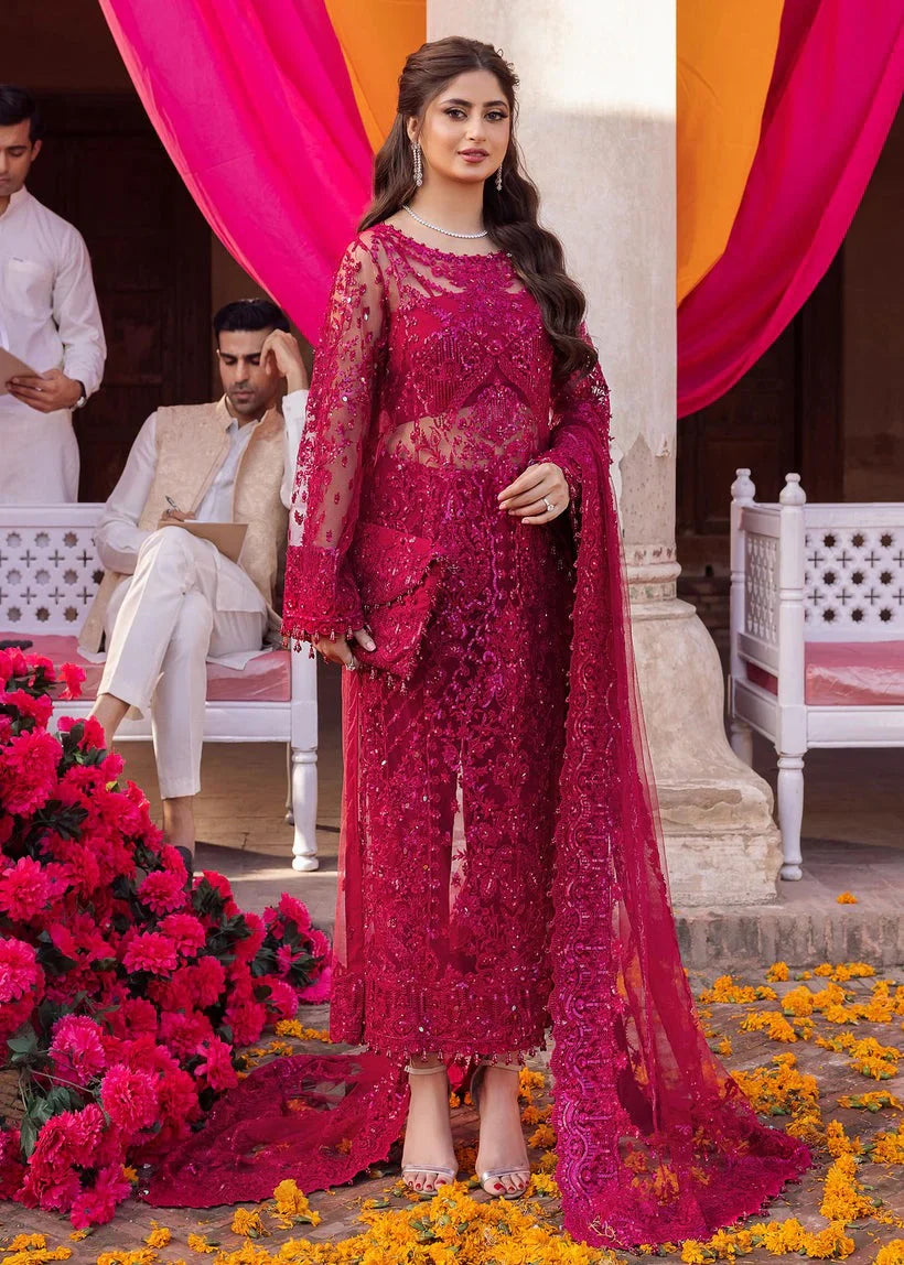 Kanwal Malik Shocking Pink Soft Net Formal Wear Dress Embroidered 3 Piece Unstitched