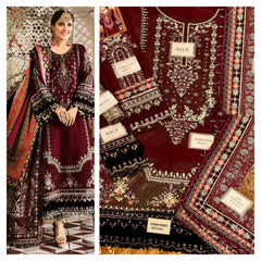 Maria B Maroon Luxury Chiffon Dress Embroidered 3 Piece Unstitched