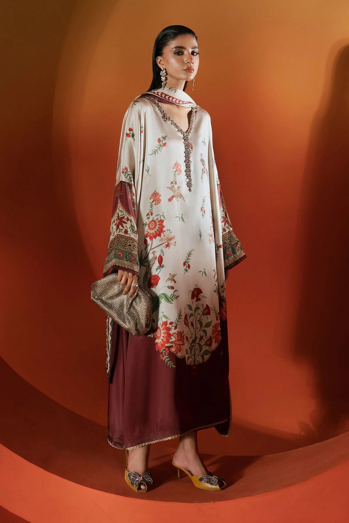 Maria B Luxury Digital Silk Embroidered 3 piece Unstitched / Stitched