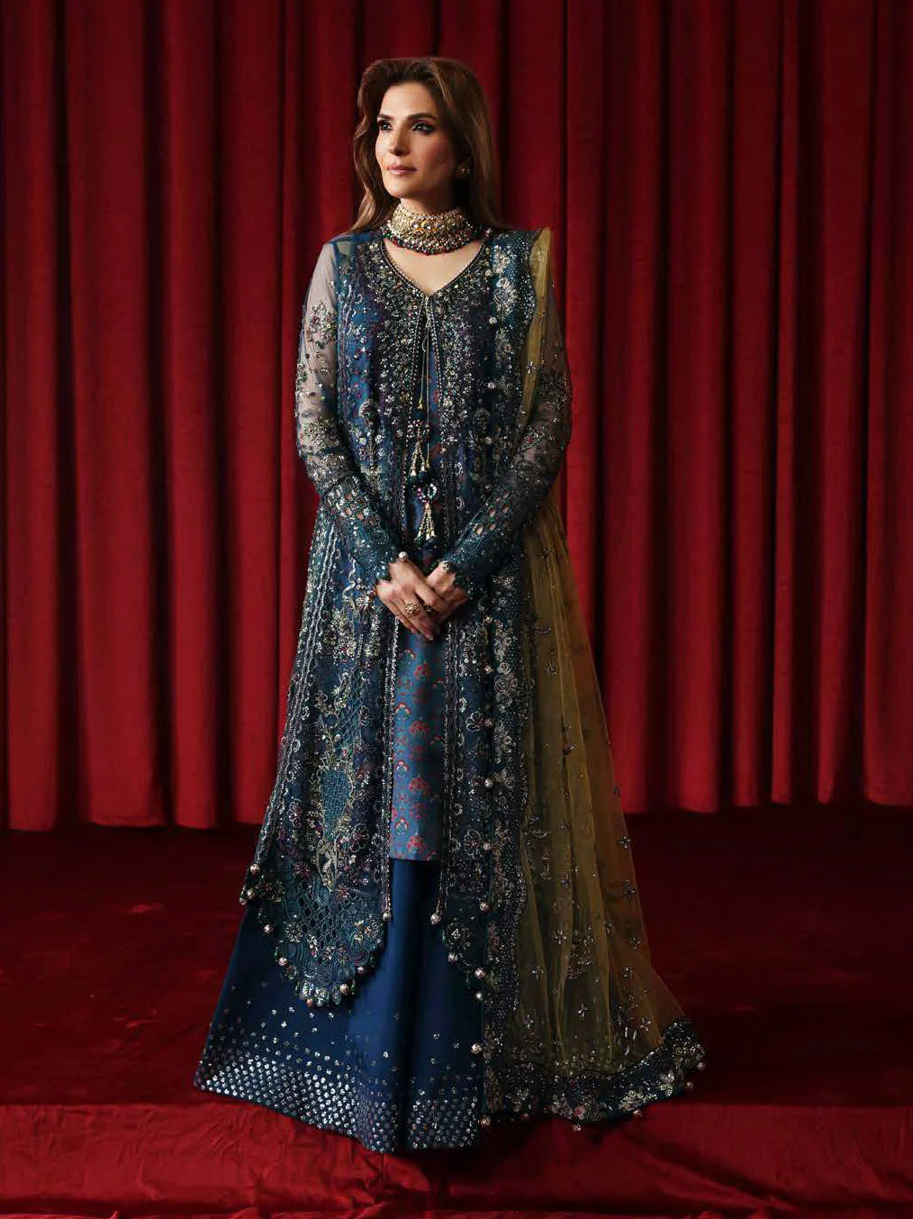 Nureh Jhoomro Hand Embellished organza 3piece Unstitched / Stitched