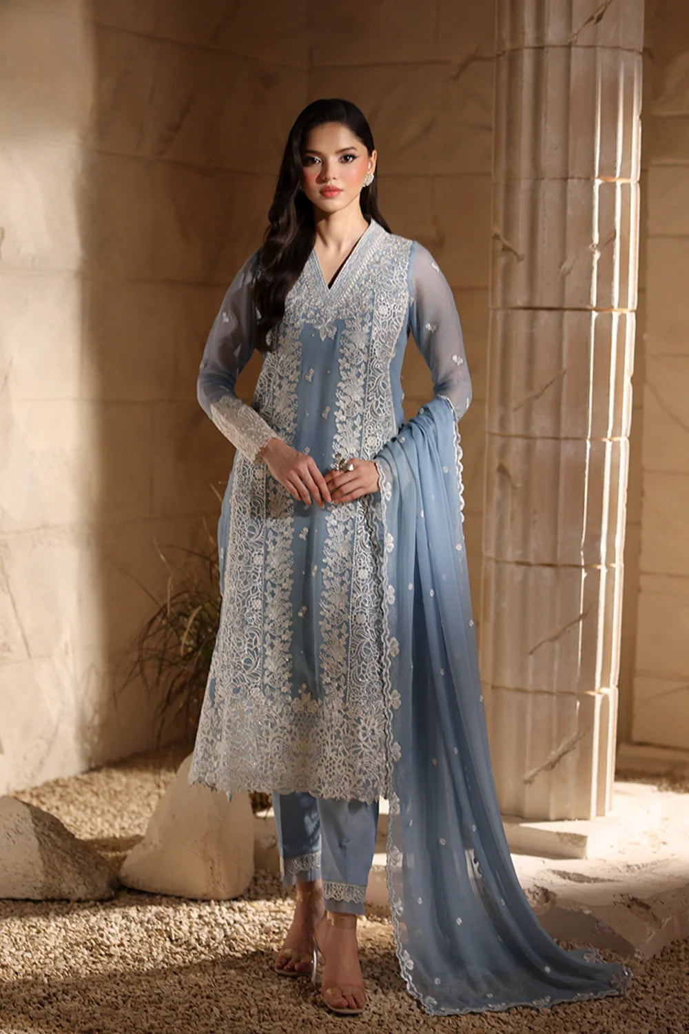 Azure Luxury Embroidered Chiffon 3 Piece Unstitched / Stitched