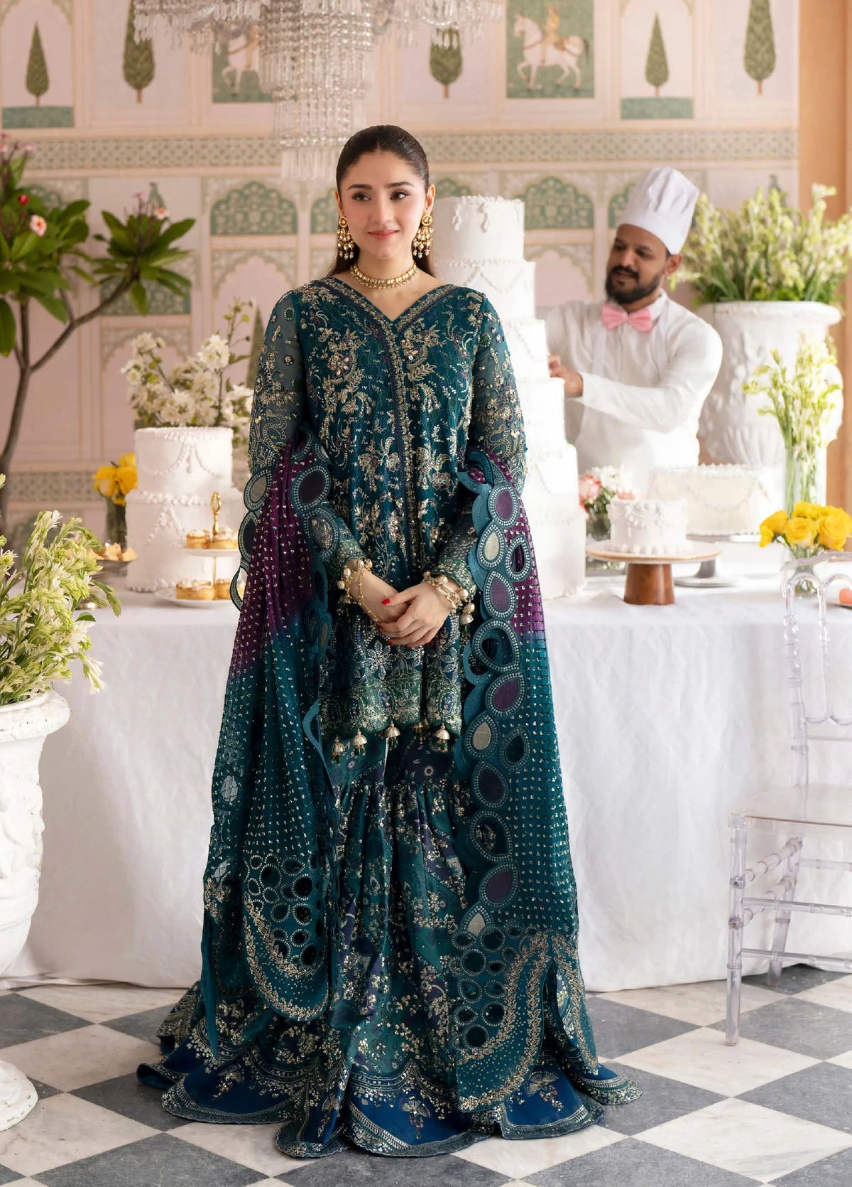 Nureh Hand Embellished Luxury Organza 3 Piece Unstitched / Stitched