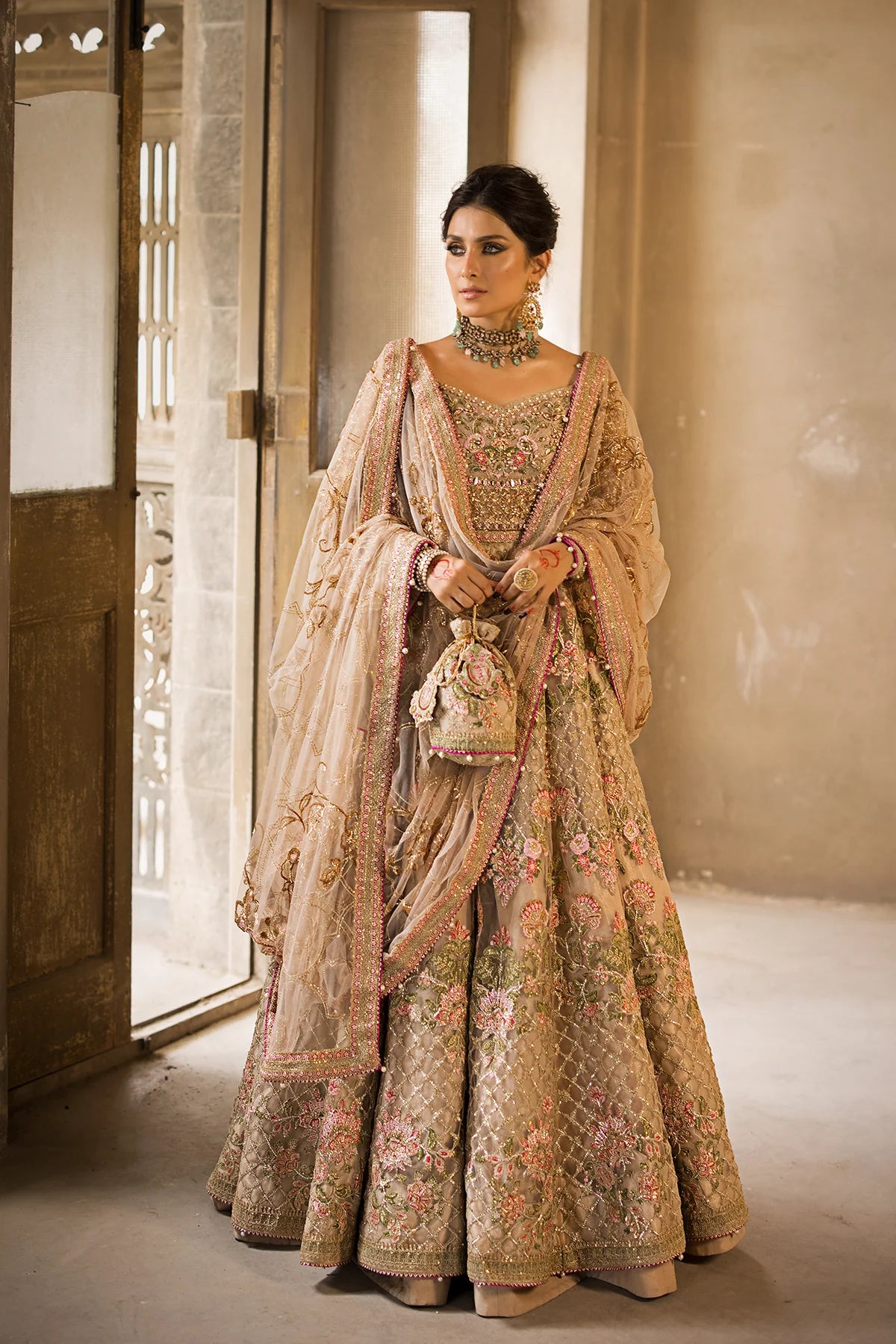Anaya Skin Bridal Net Maxi Embroidered Collection 3 Piece Unstitched / Stitched