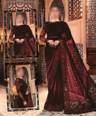 Maria B Luxury Hand Work Embroidered Sof Net Saree Unstitched