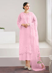 Baroque Pink Pearl Embroidered Organza Formal Collection Hand Work Embroidered 3 Piece Unstitched