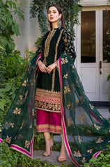 Zainab Chottani Green Embroidered Velvet 3 Piece unstitched