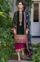 Zainab Chottani Green Embroidered Velvet 3 Piece unstitched