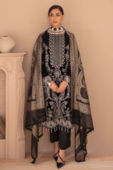 Ramsha Minhal Black Luxury Velvet Dress Embroidered 3 Piece Unstitched