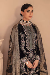 Ramsha Minhal Black Luxury Velvet Dress Embroidered 3 Piece Unstitched