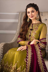 Asim Jofa Mehndi Green Luxury Embroidered Chiffon 3 Piece Unstitched