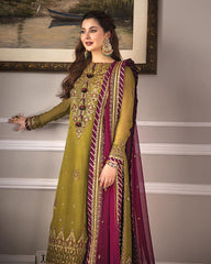 Asim Jofa Mehndi Green Luxury Embroidered Chiffon 3 Piece Unstitched