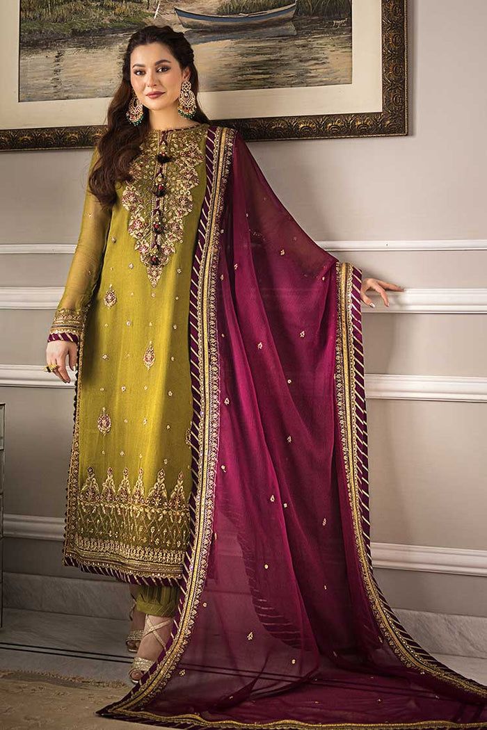 Asim Jofa Mehndi Green Luxury Embroidered Chiffon 3 Piece Unstitched