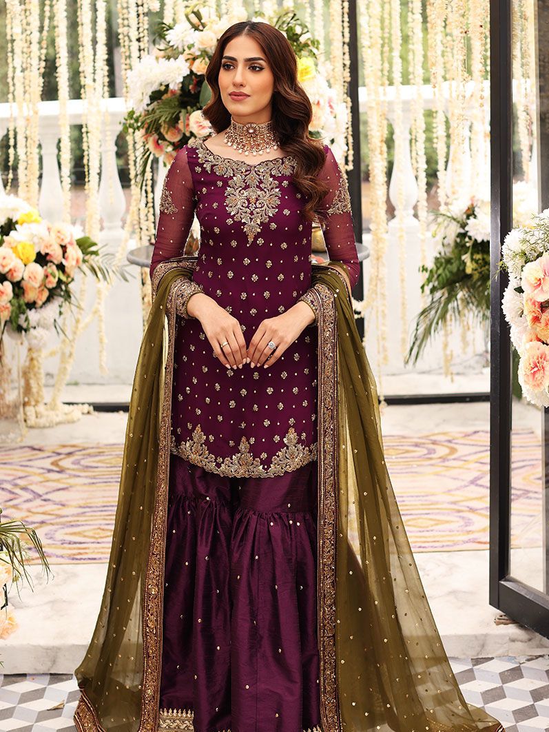 Ayesha Imran Purple Embroidery Luxury Chiffon 3 Piece Unstitched